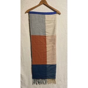Gap Big Colorblock Knit Scarf Blue Orange Grey Fringe Rectangle Soft Winter Wrap